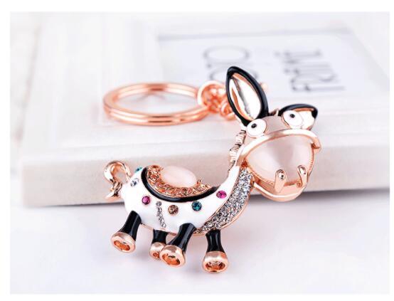 2019 High Quality Animal Donkey Crystal Metal alloy Keyring Keychain Decoration Mobile Car chain Buttercup car keychain