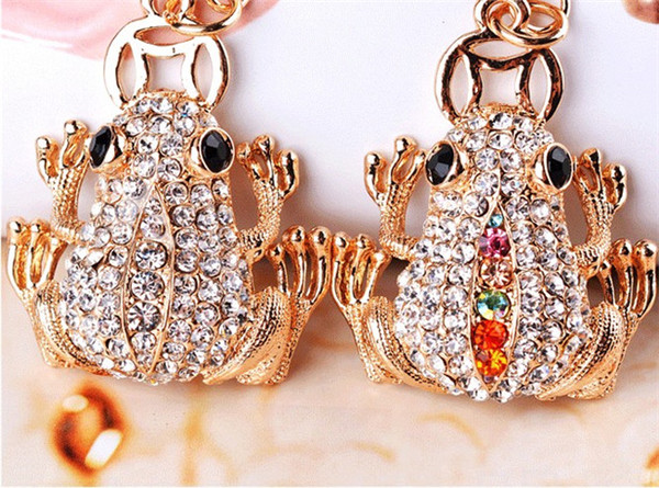 2019 Cute Trinket Rhinestone Gold Coin Frog Key Chains Car Keychain Animal Keyrings Bag Charm Fashion Key Ring Novelty Souvenir Wholeasle