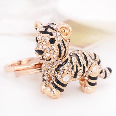 2019 Brand New Fashion Colorful Cute Tiger Key Chain Cartoon Keychain Rhinestone Key Ring Crystal Key Bag Accessories