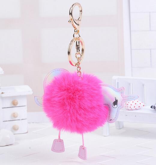 2019 Keychain Pendant Bag Charms Handbag Accessories New Cute Unicorn Purse Ornament Rainbow Horse Fur Key Chain