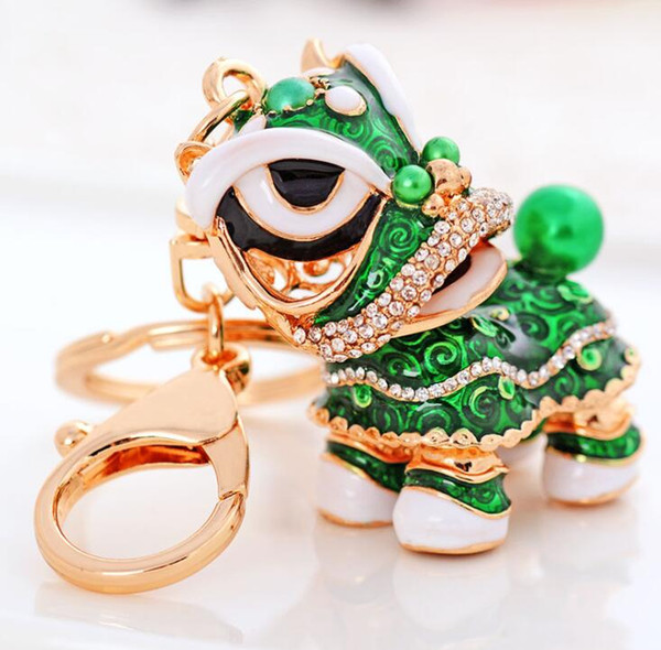 2019 Chinese Style Animal Keychain Lion Crystal Enamel Key Chain Lucky Car Keyring Wholesale Chritmas Gift New Year gift