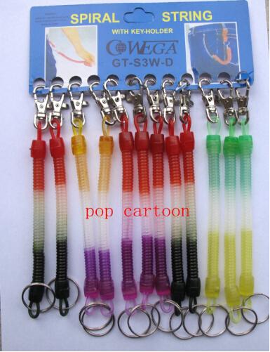 Hot Sale! 12 pcs/set Elastic Spring Coiled Plastic Key Chain Key Ring Spiral Strap Stretchy Lanyard