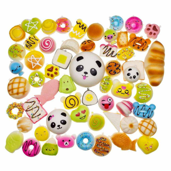 IN STOCK! Free DHL 30 Different Styles Kawaii Squishy Rilakkuma Donut Soft Squishies Cute Banana Panda Bread Ice Cream Buns key Phone Chains