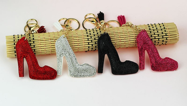 In STOCK! Free DHL 5 Different High Heels Keychain Women Bag Charms Keychain Purse Pendant Cars Holder Flannel with diamond Key Ring Buckle