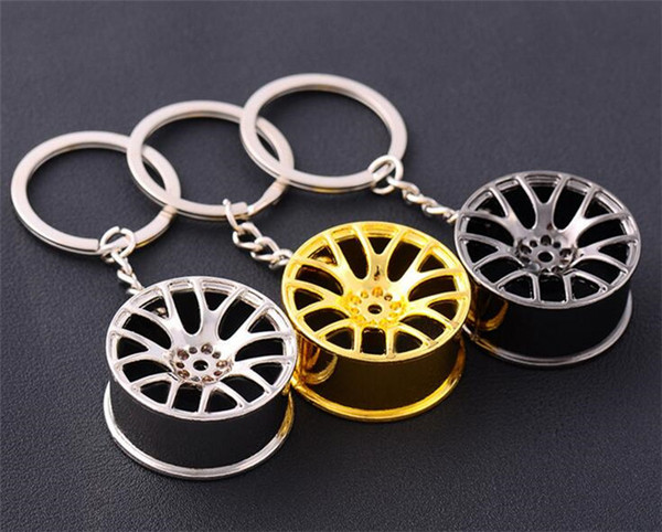 golden Wheel Rim Model Keychain Sleutelhanger Round Trendy Keyrings Carabiner Car Keychain with Zinc Alloy J115