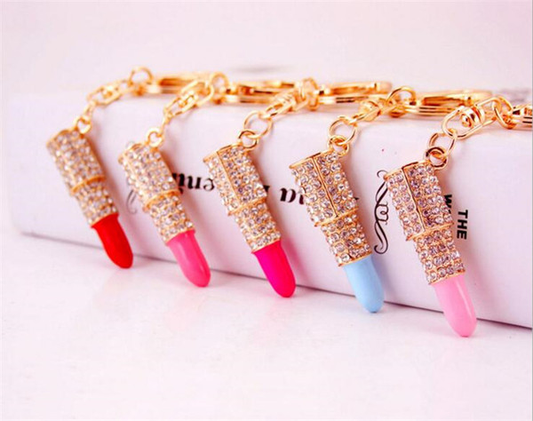 5colors jewelry metal diamond lipstick lipstick key chain bag car accessories key ring J122