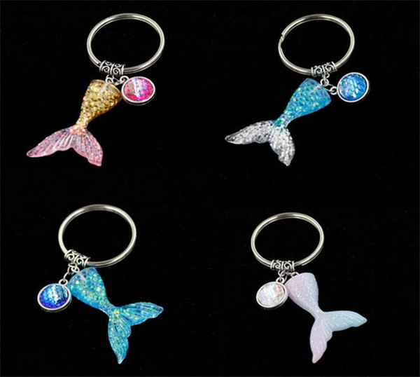 5 colors Mermaid sequins keychain Mermaid Fish tail Scale Keychains bag purse Alloy pendant key chain J114