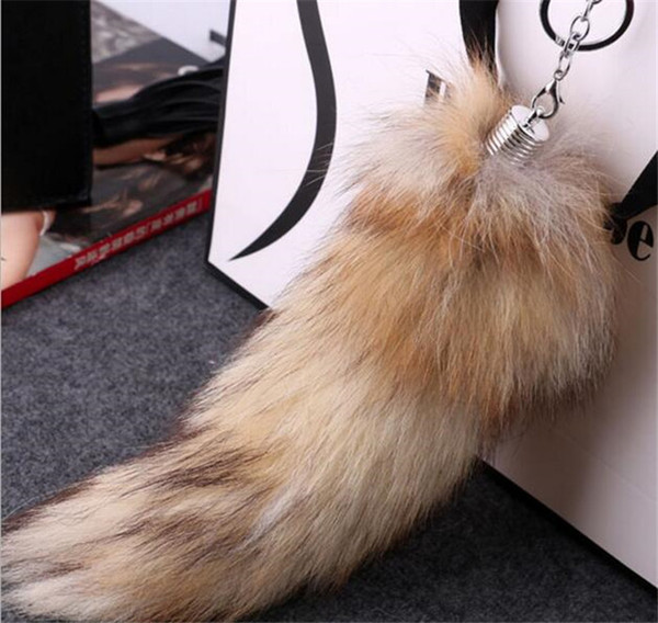 Large Keychain Fox Tail Fur Tassel Bag Tag Keychain Strap Chain Key Chain for Bag Charm Key Ring J123