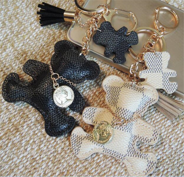 30pcs bear Key Chain Tassel Key Ring PU Leather Bear Pattern Car Keychain Jewelry Bag Charm accessories J113