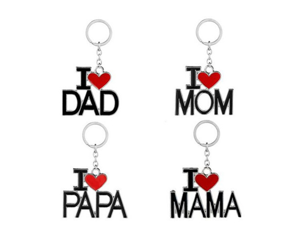 I Love DAD MOM MAMA PAPA Keychain Letter Red Heart Love Key Chains Rings Fashion Jewelry for mother father Gift J102