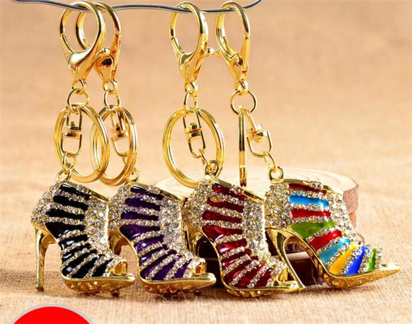 Crystal High Heel shoes keychain key rings crystal shoes Carabiner Keychain handbag hangs women Metal keyring jewelry J105