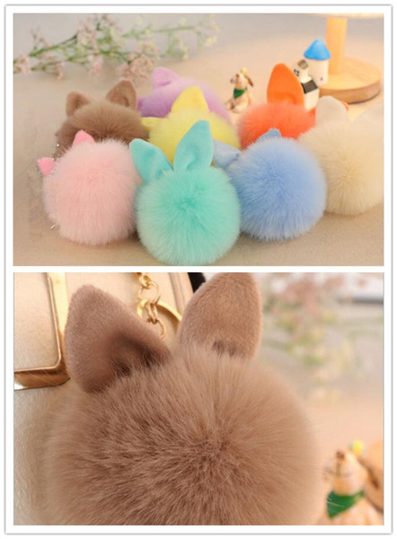 18colors Faux Fur Pompom Keychain Fluffy Rabbit Ear Ball Key Chain Keyring Bag Charms Pendant Bunny Accessories J116