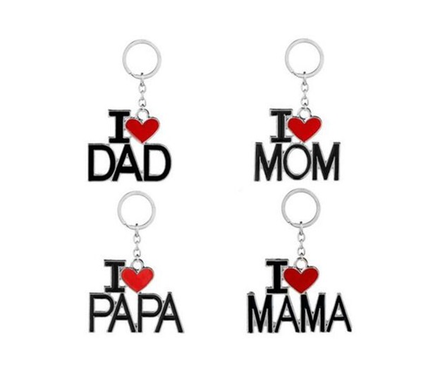 600pcs I Love DAD MOM MAMA PAPA Keychain Letter Red Heart Love Key Chains Rings Fashion Jewelry for mother father Gift J102