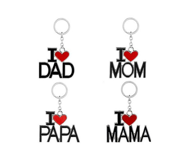 100pcs I Love DAD MOM MAMA PAPA Keychain Letter Red Heart Love Key Chains Rings Fashion Jewelry for mother father Gift J102