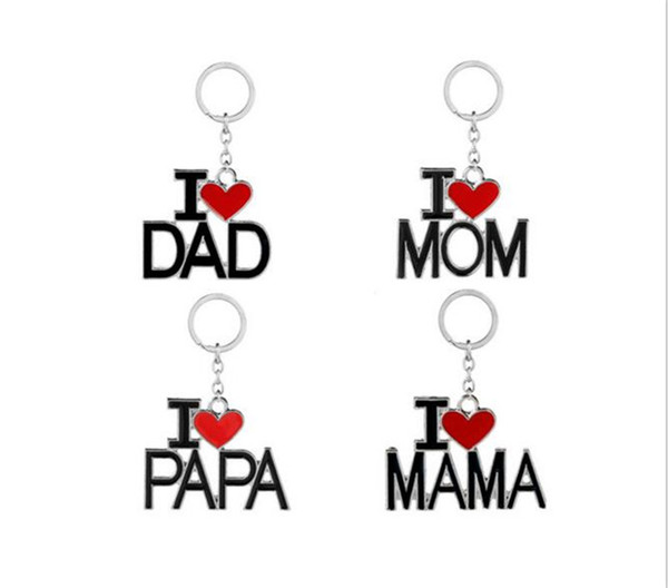 360pcs I Love DAD MOM MAMA PAPA Keychain Letter Red Heart Love Key Chains Rings Fashion Jewelry for mother father Gift J102