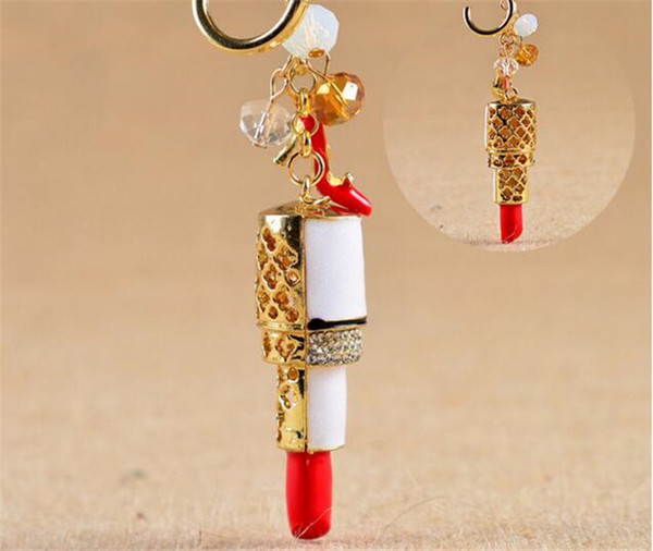 Charm Lipstick Keychain Shining Lovers Female Sexy Gift Rhinestone Pretty Car Keyring Noble Pendant J119