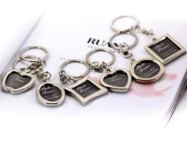 100pcs Photo Frame Round Heart Apple Oval Rhombus Shape Metal Alloy Keychain Key Chain Keyring Car Keychains Couples Keyring Gift J039