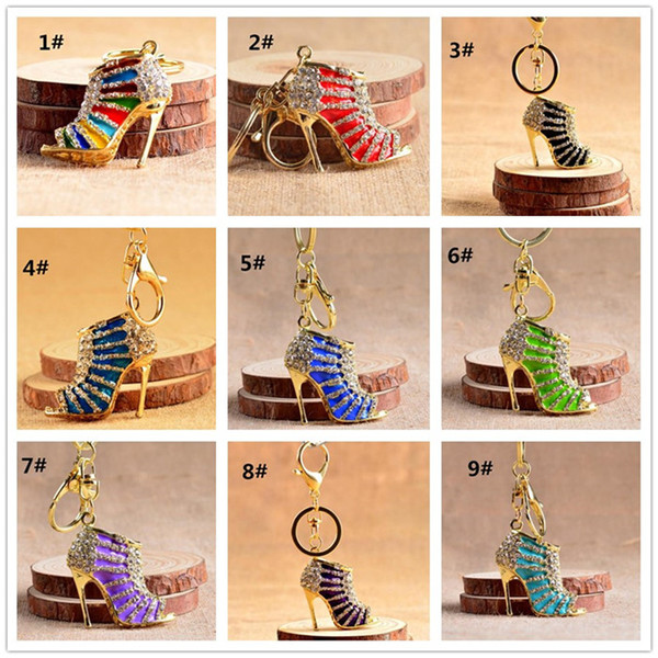 500pcs Crystal High Heel shoes keychain key rings crystal shoes Carabiner Keychain handbag hangs women Metal keyring jewelry J105