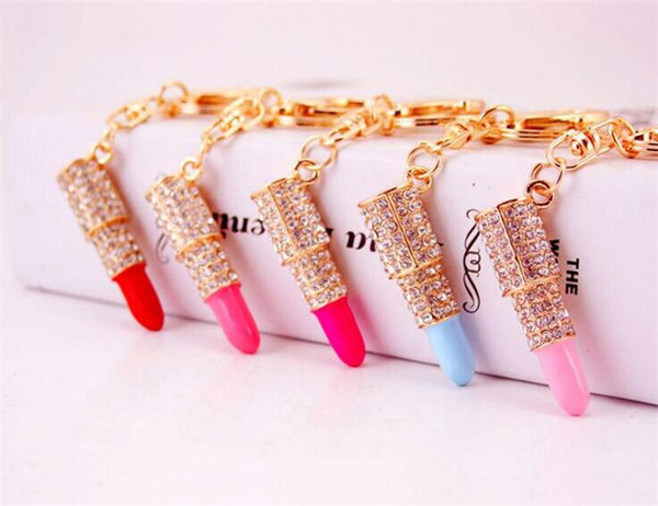 500pcs 5colors jewelry metal diamond lipstick lipstick key chain bag car accessories key ring J122