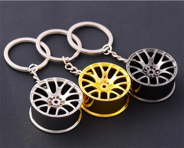 500pcs golden Wheel Rim Model Keychain Sleutelhanger Round Trendy Keyrings Carabiner Car Keychain with Zinc Alloy J115