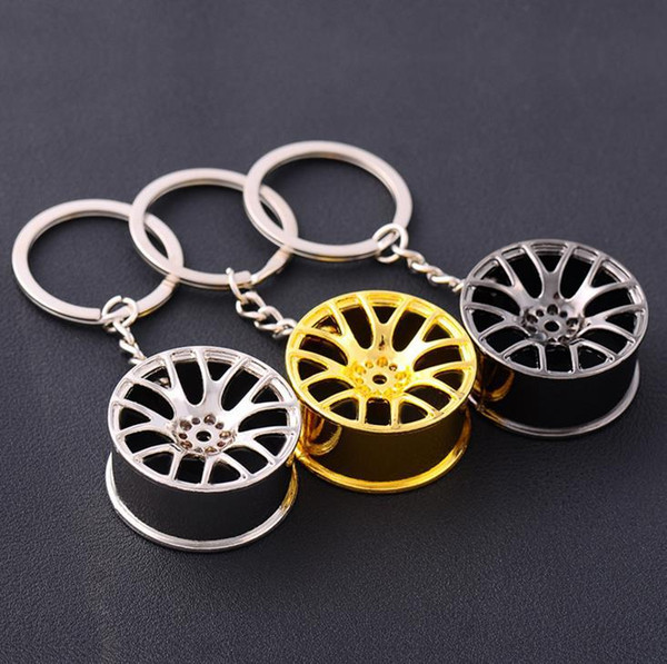 New Automobile wheel Keychain stamped Custom LOGO pendant key ring gifts Fashion Gold Sliver Bronze SS0014