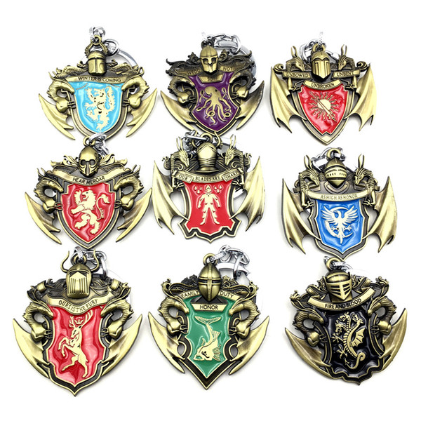 For Game Of Thrones 9 Family Badge Keychain High Quality Fashion Alloy Key Chain Key Rings For Souvenir