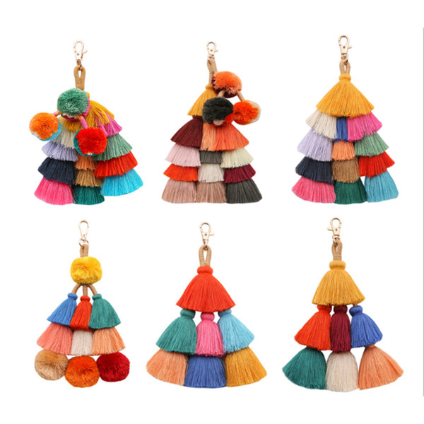 Fashion style Bohemian Handmade Bag Pendant Women Accessories Charm Pompom Keychain Multicolor With Tassels Gift For Summer