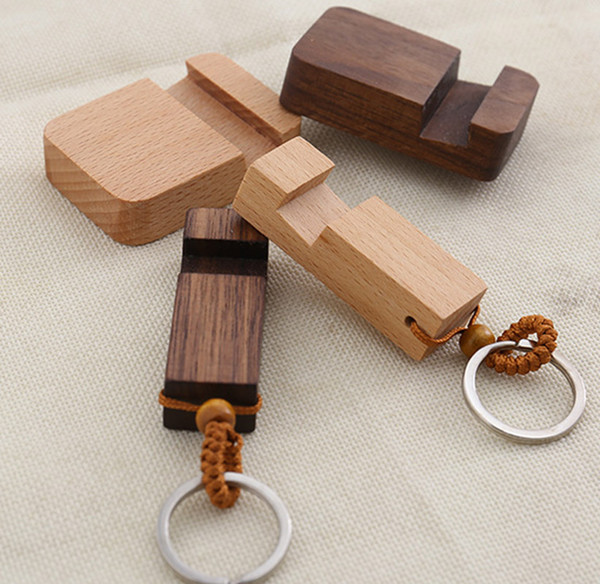 2019 fashion new men and women creative cute wooden phone bracket key chain solid wood convenient keychain