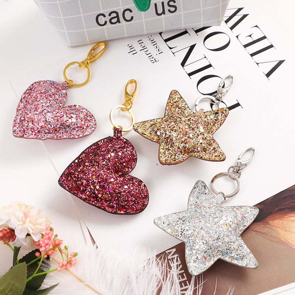 2019 European and American fashion double-sided color sequins stars love key ring couple bag pendant jewelry