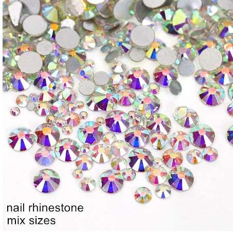 1000pc Non Hot Fix Rhinestone Mix Size (ss3-ss12) Crystal Clear Glass Flatback Crystal Strass for Nail Decoration Y2891