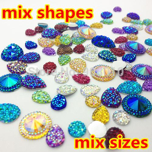 Mix sizes mixed shapes mixed colors Sparkly Glitter Faux Resin Stones Flatback DIY Kawaii Cabochons