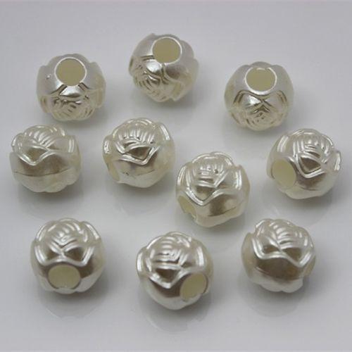 200PCS 10mm Resin imitation pearl Roses beads Loose Beads Big Hole Beads Hole dia:4mm ZZ20