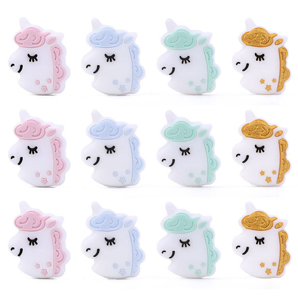 Unicorn Teething Beads Mini Cute Silicone Chew Bead for DIY Necklace Pendant Paicifier Chain Teething Accessory Baby Teether Sensory Toys