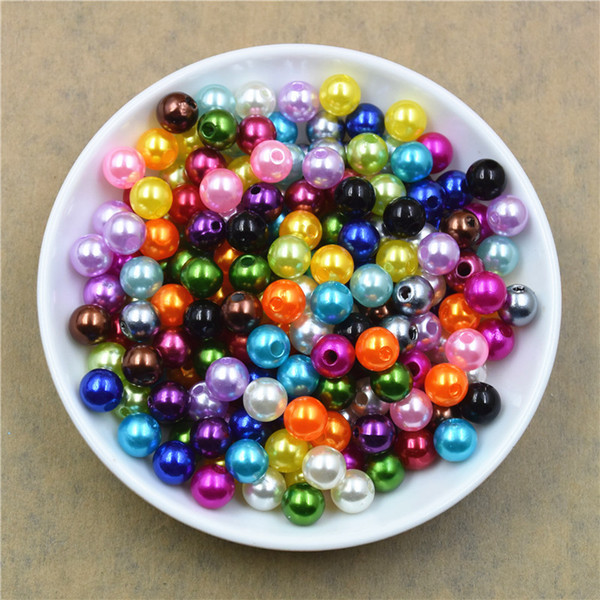 100pcs/bag 8mm Pearl Spacer Beads Craft ABS Plastic Loose Beads Jewelry Making Accessories DIY 20 Colors