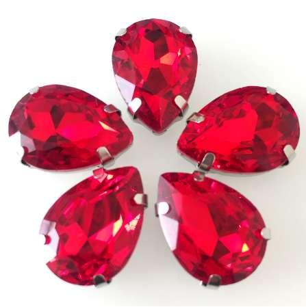 Free shipping! Red Waterdrop high quality Crystal glass loose rhinestones, silver claw sew on rhinestones