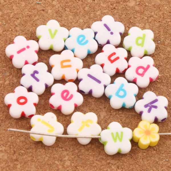 600pcs/lot 11mm White Colorful Acrylic Alphabet Letter Flower Beads L3120 Jewelry Making DIY Loose Beads