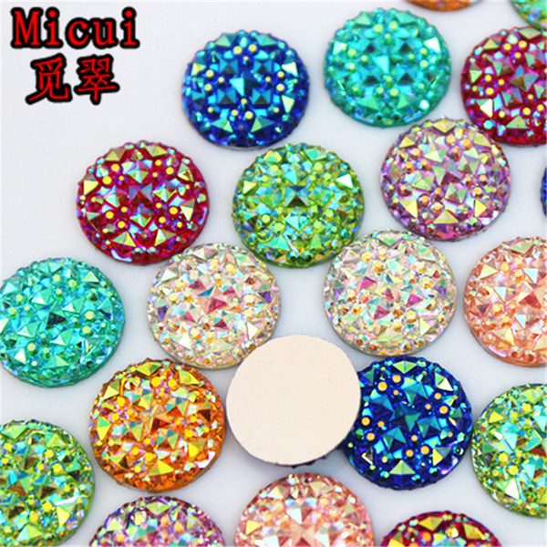 Micui 100PCS 16mm Resin Rhinestones AB crystal Round flatback Rhinestones Beads Scrapbooking crafts Jewelry Accessories ZZ32