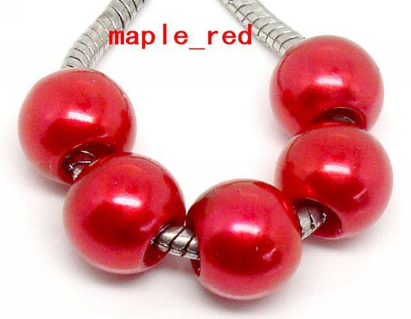 100 PCS red Shiny Imitation Pearl European Big Hole Beads Fit European Bracelet and Necklace Low Price.