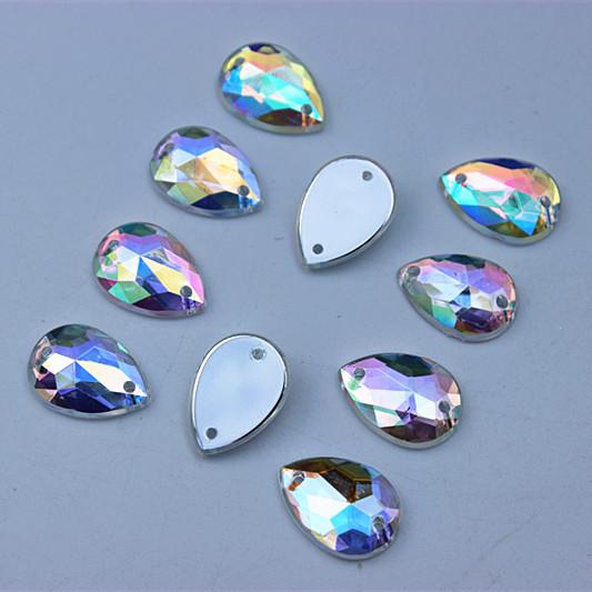 300pcs 10*14mm AB Clear Acrylic Rhinestones Drop stones crystals Flat Back For Sewing Dress Wedding stones 2 Hole CS5