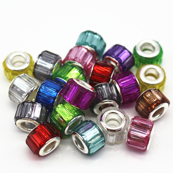 100pcs Mixed Color 8x11mm Diy Resin Beads Silver Plated Cord Big Hole Charms Accessories Necklace Bracelet Fit Jewelry Bracelet Findings