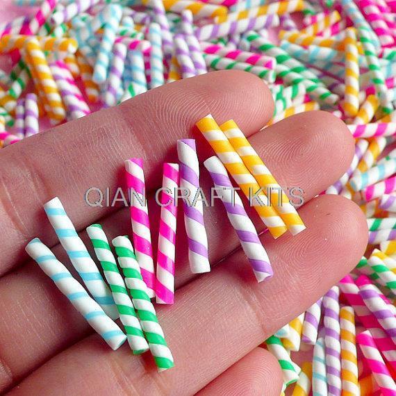 500pcs Fake Rainbow Candy Stick / Colorful Straw Faux Candy Cupcake Topping Miniature sweet Deco Decoden 25-30mm