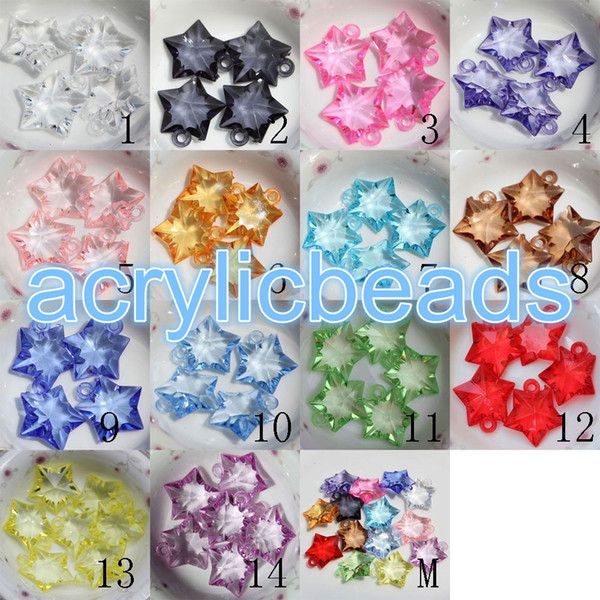 23*25mm Charm Plastic Transparent Faceted Star Pendants Clear Acrylic Star Beads 3MM Top Hole 30pcs for