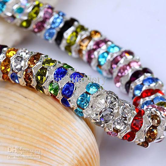 Mix Colors 8mm CZ Crystal Wave Rondelle Spacer Balls Beads 925 Silver Beads Ball Jewelry 1000pcs/lot