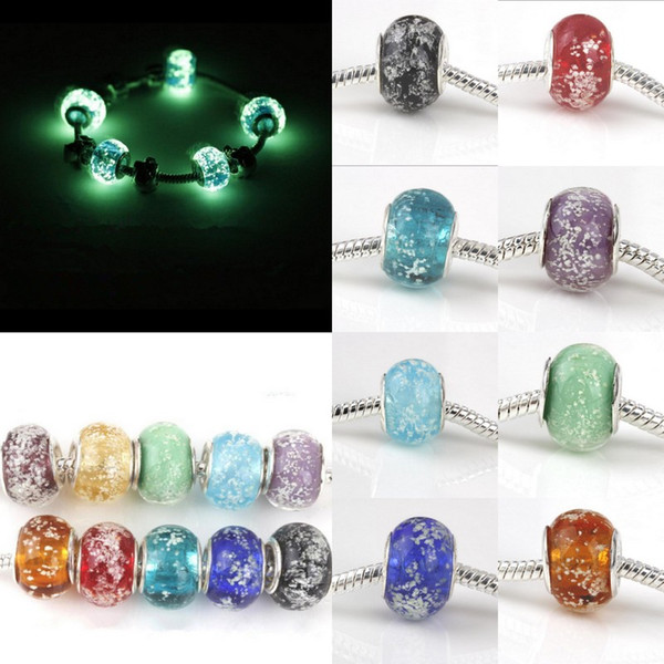 10pcs/lot Glass Glow in the Dark Lampwork Big Hole Loose Beads For European Bracelet Making DIY