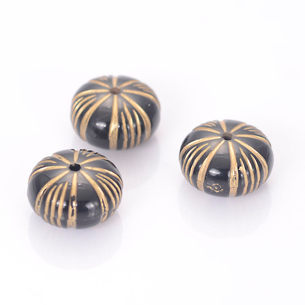 Wholesale 7x12MM Acrylic Stripped Flat Round Beads With Gold Lined Antique Design Sapcer Loose Beads For Jewelry Accessories