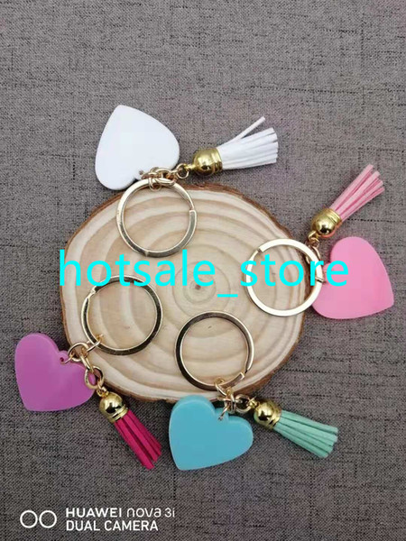 2019 heart shape tassel keychain Wholesale Customized Personalized Blank Quatrefoil Tassel Keychain 5 colors heart keychain 100pcs