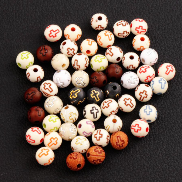 Hollow Cross Carved Acrylic Round Spacer Beads Assorted Color Religious 1000pcs/lot Loose Bead 8mm L3102 Jewelry DIY