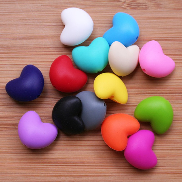 BPA free Silicone Teething Beads Silicone Food Grade 20mm Heart Shaped Beads for Teething Jewelry Chewable Teether Toy Wholesales