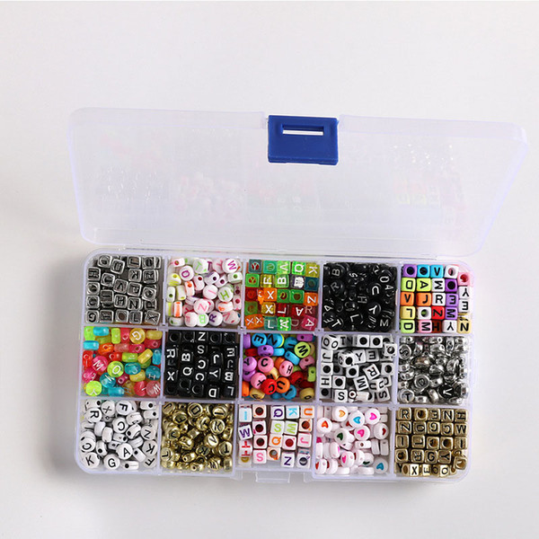 Cheap retro square oval multicolor English alphabet loose beads set children DIY perforated beaded series boxed