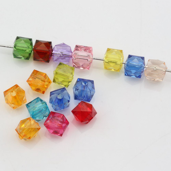 Hot ! 500 pcs Mix Color Acrylic Transparent Faceted Square Spacer beads 7MM DIY Jewelry